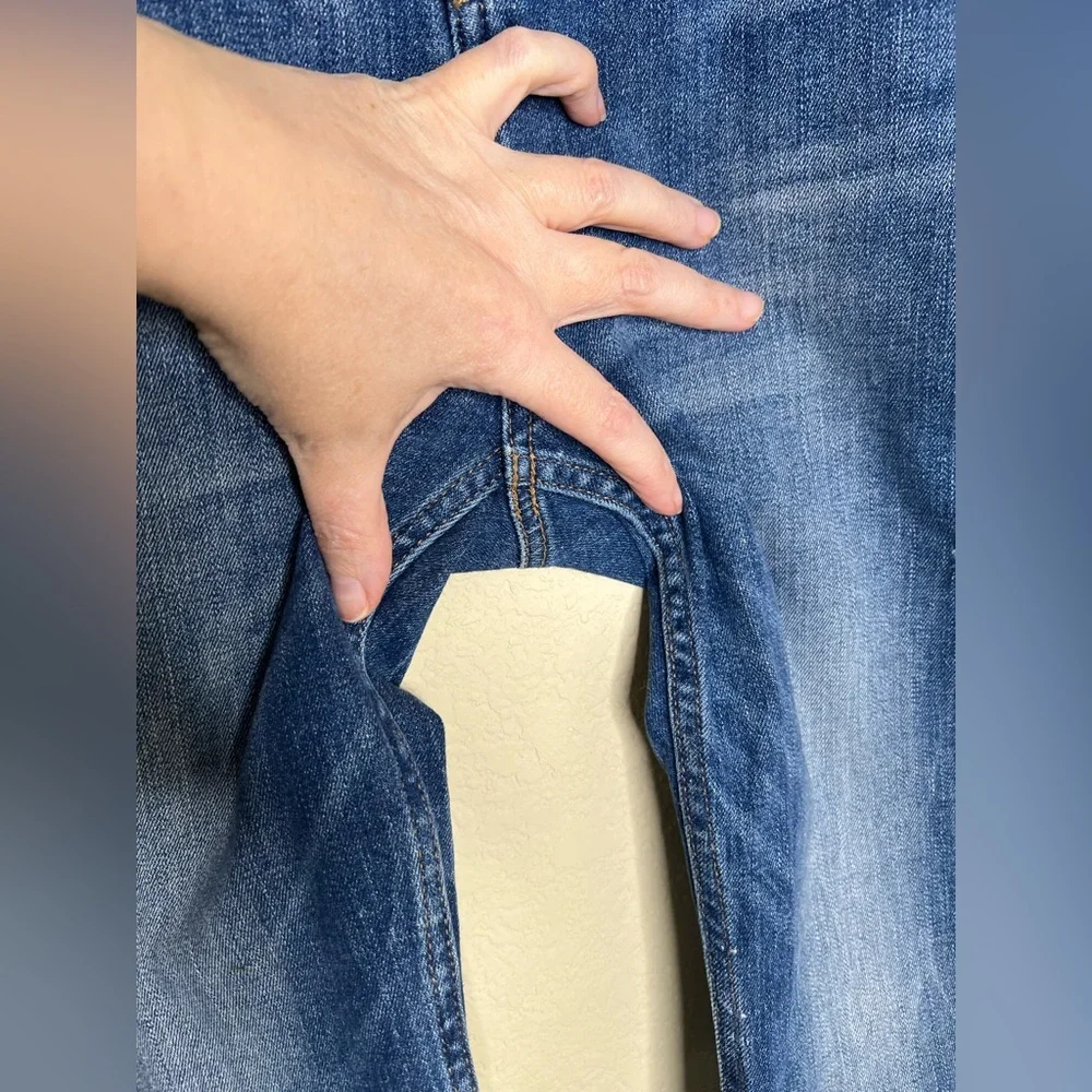 NTM: LOFT High Rise Straight Crop Jeans Medium Wash Distressed Raw Hem Size 27 - Picture 13 of 16